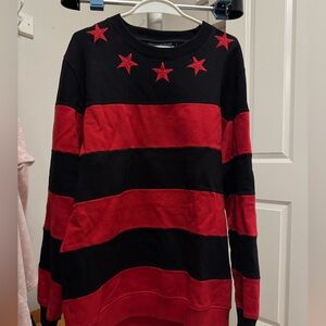 Red and Black Striped Sweater with Star Accents